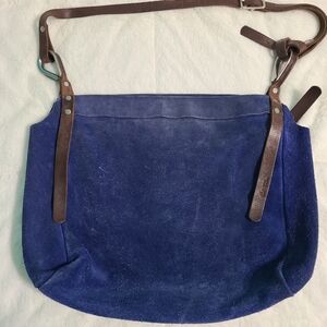 Dean Elegant Blue Suede Shoulder Bag with Brown Straps